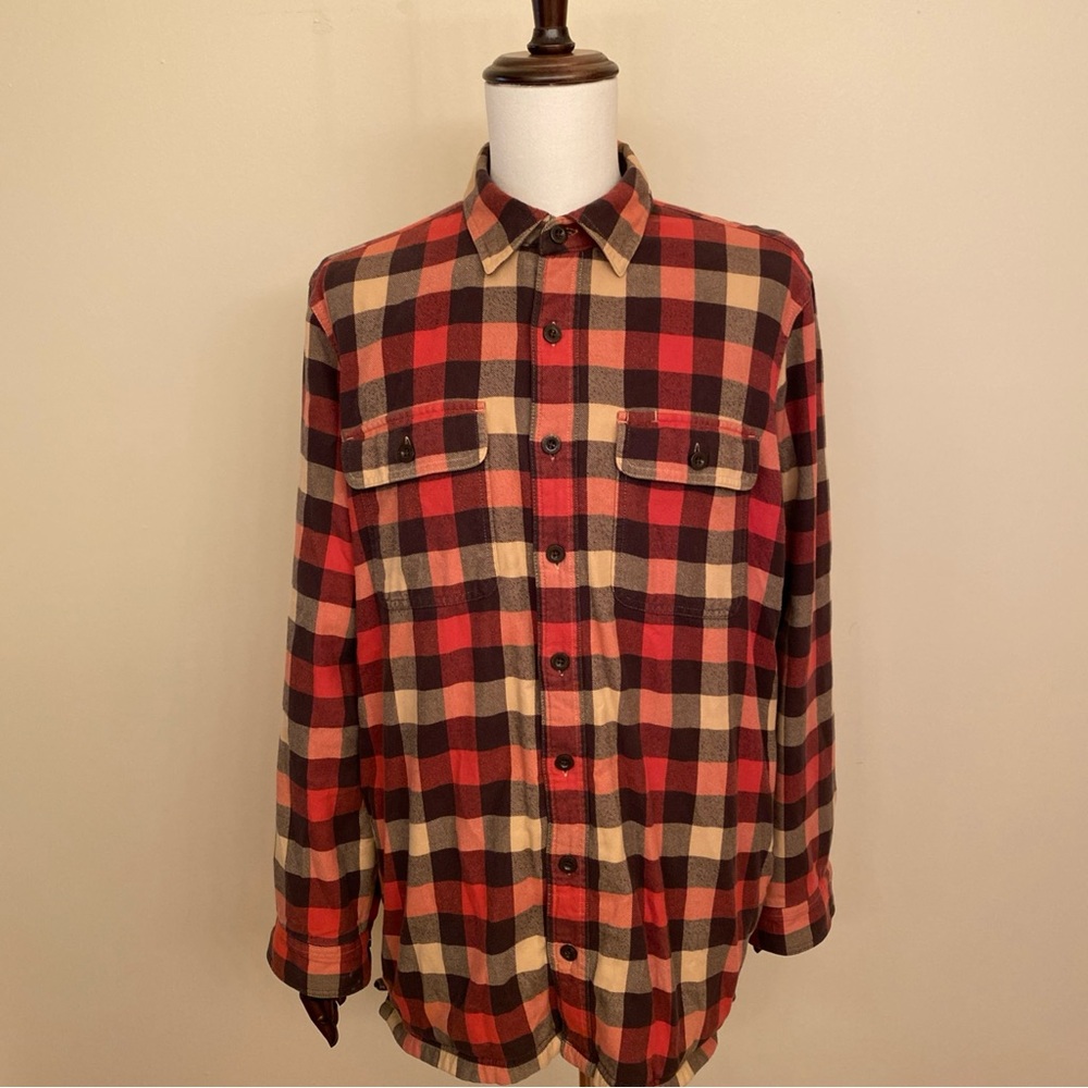 L.L. Bean Red and Tan Plaid Fleece Lined‎ Casual Shirt Jacket Size Large Tall